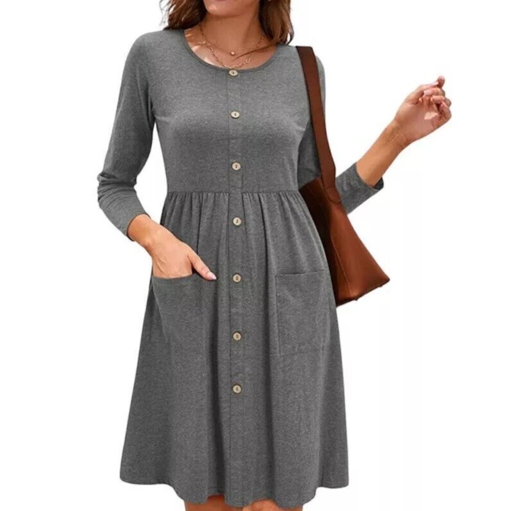 Ouges Dress Womens Size Small Grey Button Front L… - image 1